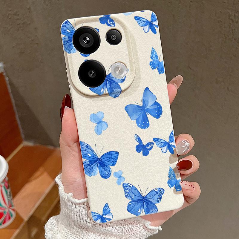 Butterfly Pattern Silicone Soft Case for Xiaomi 13t Poco X6 M6 Pro Redmi Note 14 13 12 11 10 Pro Shockproof Leather Texture Plain Color Cover