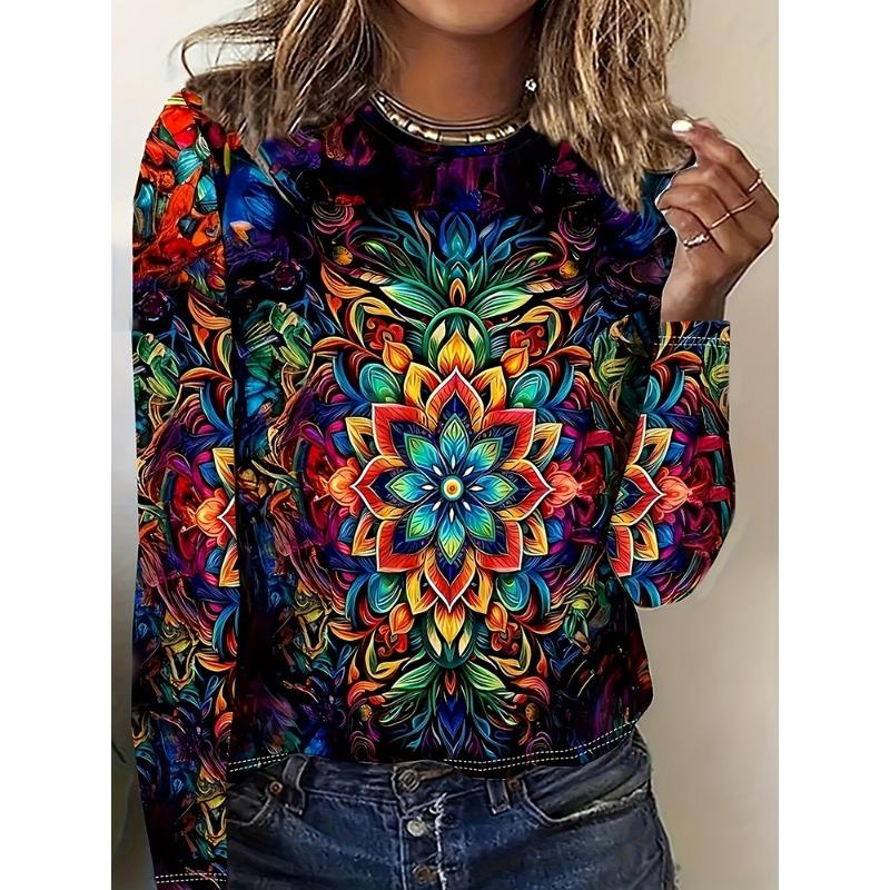 Fall/Winter Daily Women's Casual Top 3D Flower Print Women's Long-Sleeved T-Shirt Street Urban Fashion T-Shirt