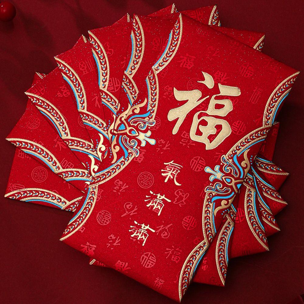 6pcs Frosted 2026 Lucky Money Bag Blessings Printing HongBao New Year Decoration Red Packet Wedding