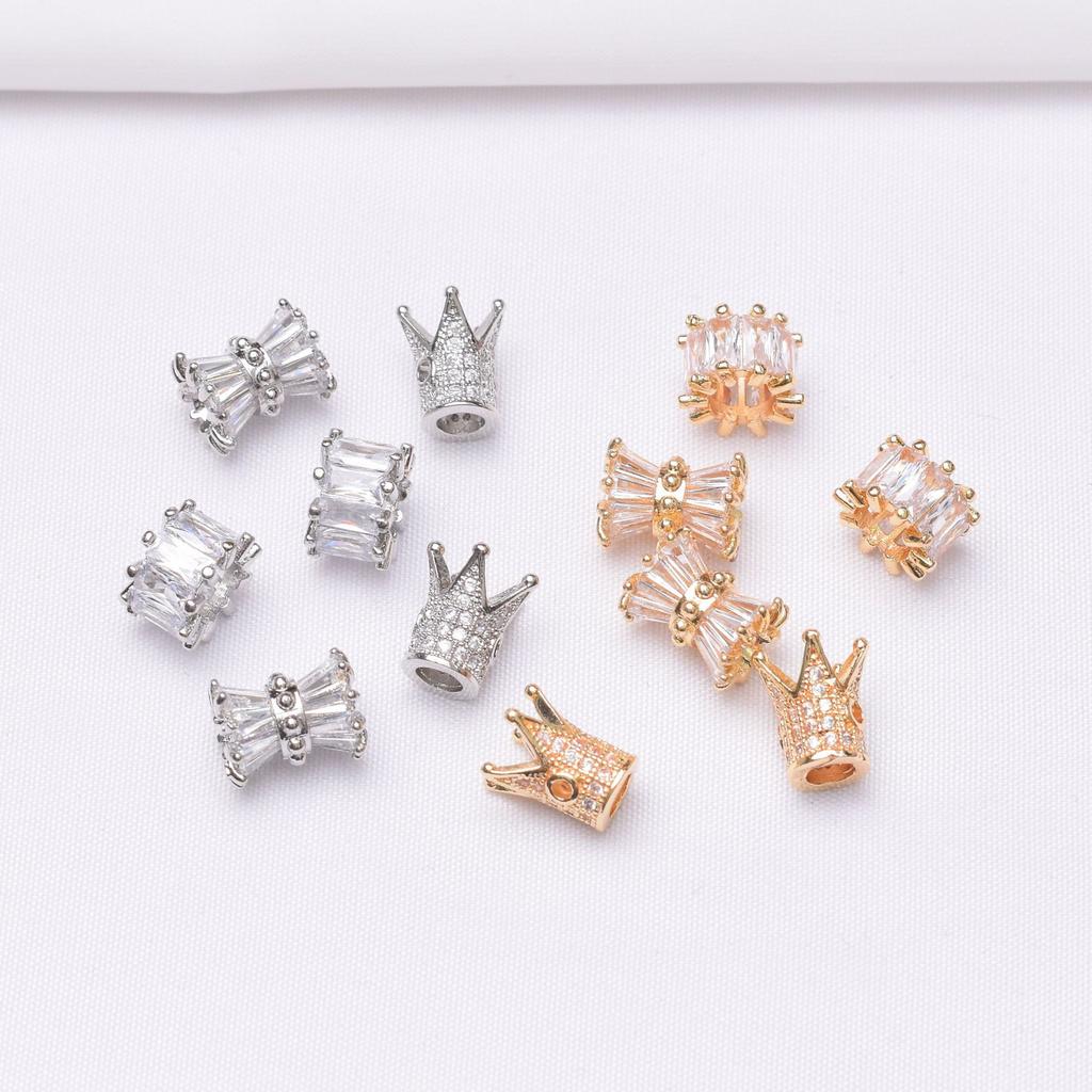 10pcs Color Retention 18K Gold Micro-Inlaid Zircon Crown Love Beads Small Waist Barrel Beads Diy Bracelet Beaded Jewelry Accessories