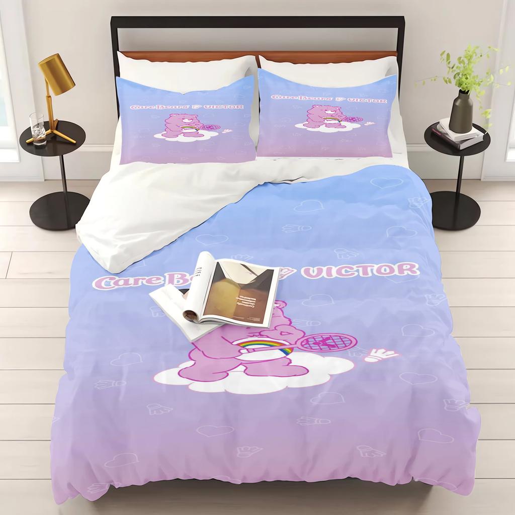 MINISO-Care Bears Cartoon Duvet Cover Rainbow Bear Printed Children 3-Piece Set Comforter Bedding Sets King Queen Size
