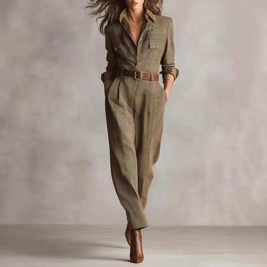 Women's Autumn Classic Vintage Pinstripe Utility Jumpsuit