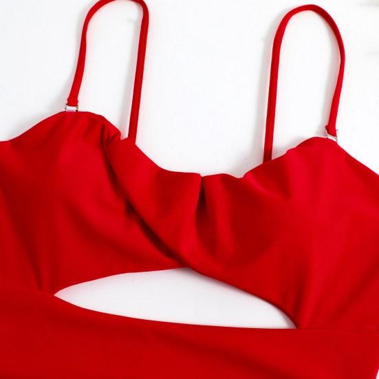Women Monokini Hollow Out Spaghetti Strap Low-cut Backless Push Up Swimming Padded