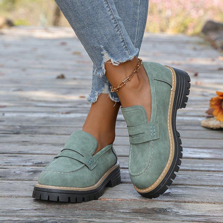 Women's Chunky Platform Loafers,Thick Sole,Round Toe,Casual Women Shoes