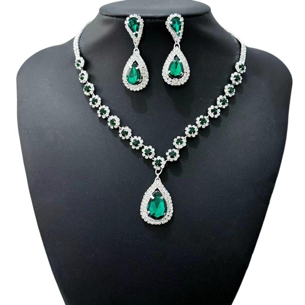 Luxury Bridal Teardrop Crystal Necklace & Earring Set - Elegant Women's Evening Jewelry