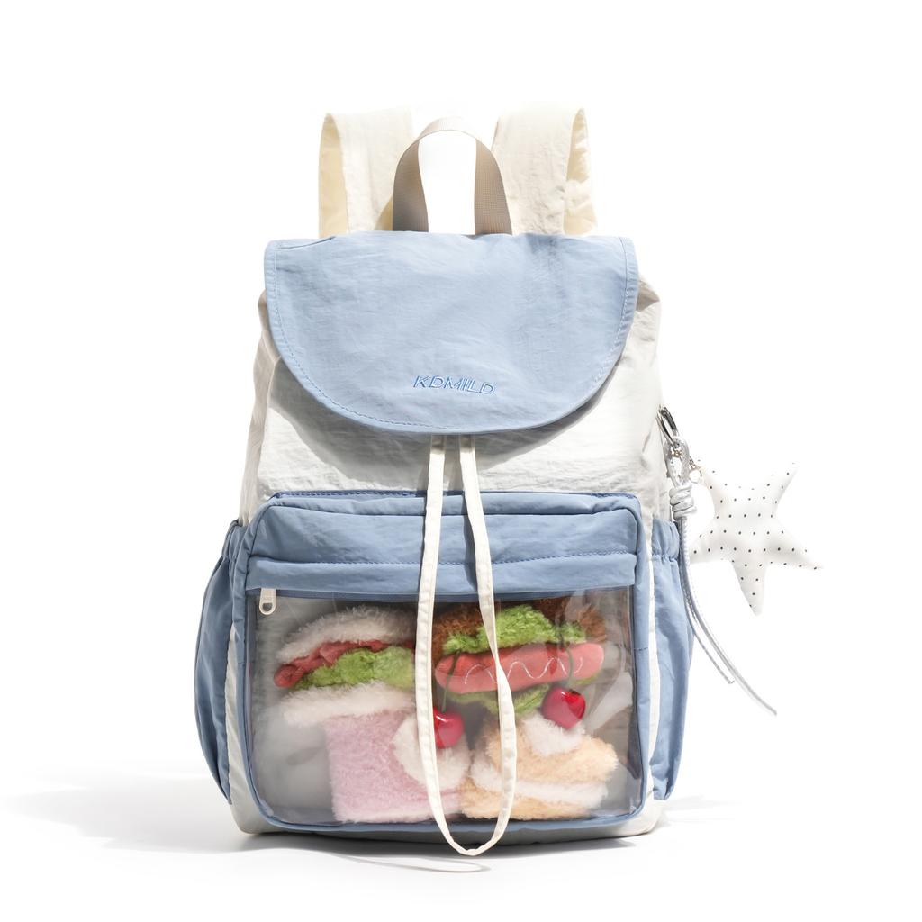 Schoolbag new Japanese contrasting color versatile backpack casual lightweight schoolbag transparent pain bag lightweight travel backpack