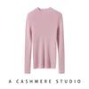 Women's Striped Slim-Fit Cashmere Knit Half-High Neck Top for Fall/Winter