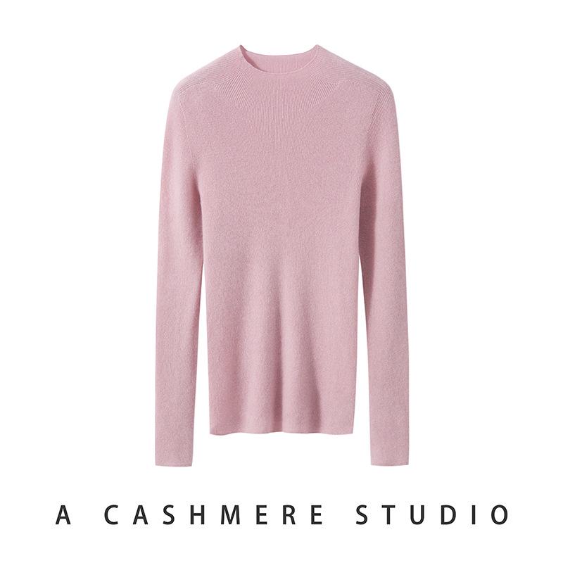 Women's Striped Slim-Fit Cashmere Knit Half-High Neck Top for Fall/Winter