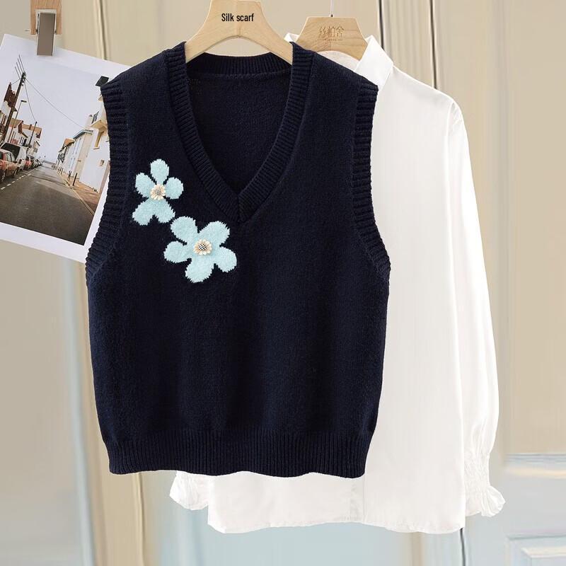 Women s Lapel Shirt & V-neck Vest Two-Piece Set One Size