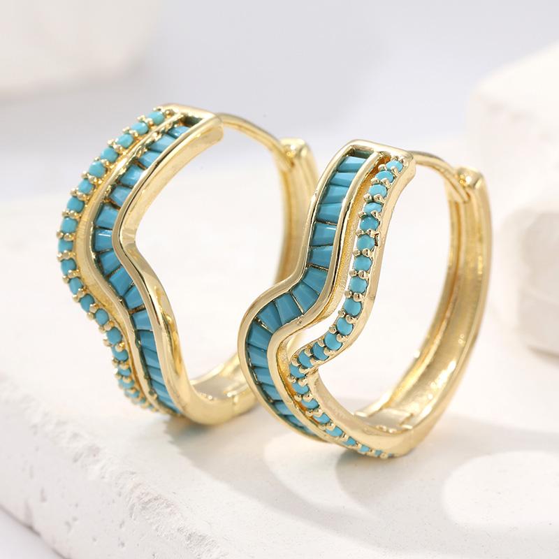 

Gorgeous Gold Color Imitation Turquoise Hoops Earrings Woman Geometry Party Daily Wear