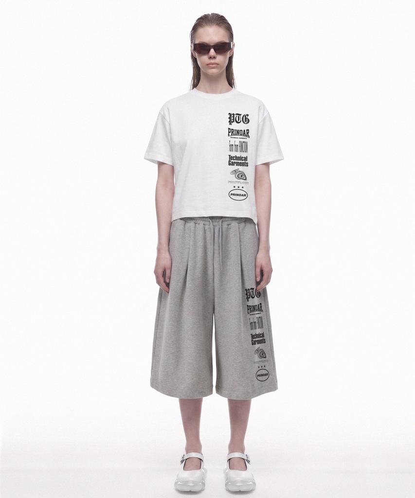 PRINOAR Multi-Logo Semi-Crop Short Sleeve T-Shirt - White