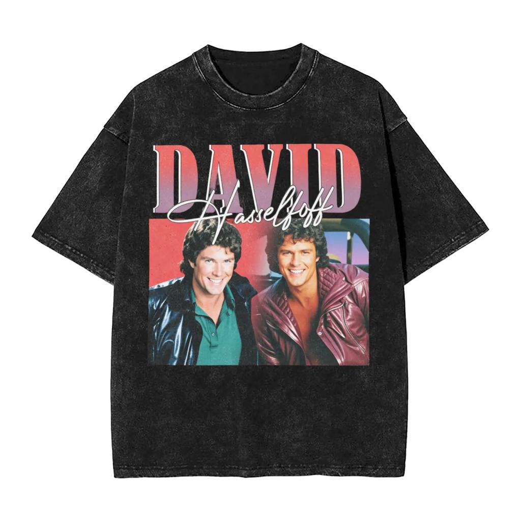 David Hasselhoff Funny Graphic Print TShirt Retro Washed Cotton Women Men Summer Harajuku Fashion New Top Gothic Oversized Tees