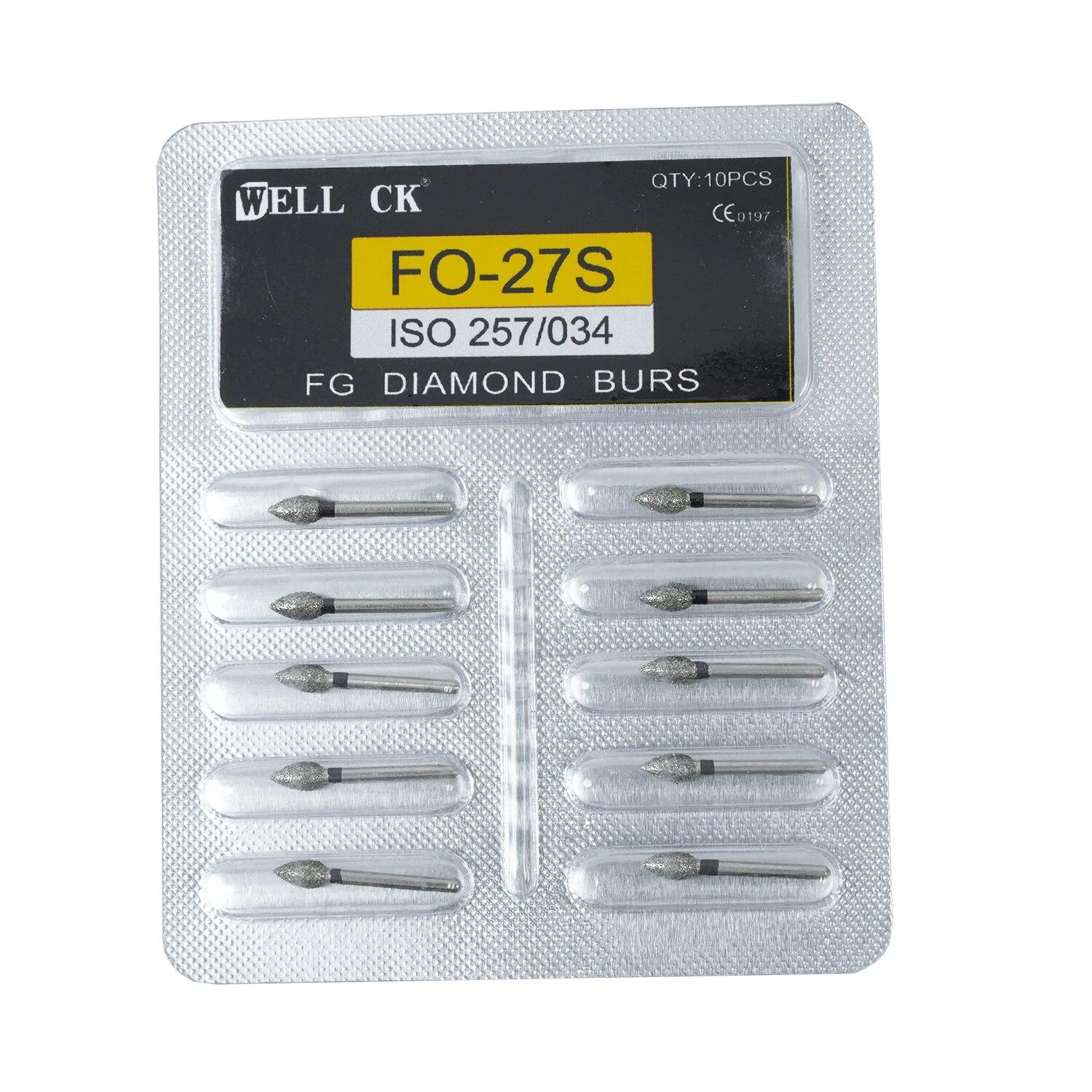 

10 шт./упак., стоматологические алмазные боры CK 1,6 мм для высокоскоростного наконечника, супер грубые алмазные боры, шлифовальный инструмент для стоматолога, шлифовальный инструмент 10pcs FO-27S