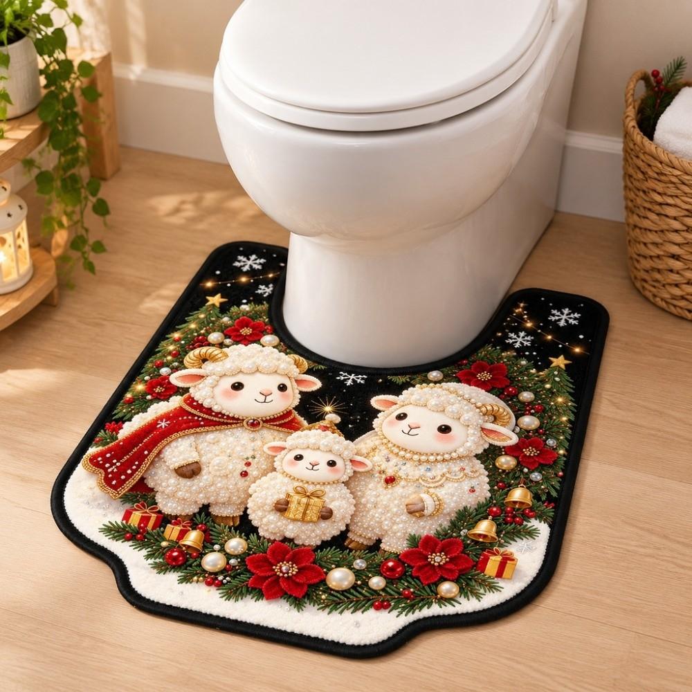 Absorbent Bathroom U-shaped Mat Christmas Theme Bath Mat Fun Toilet Floor Rug Household