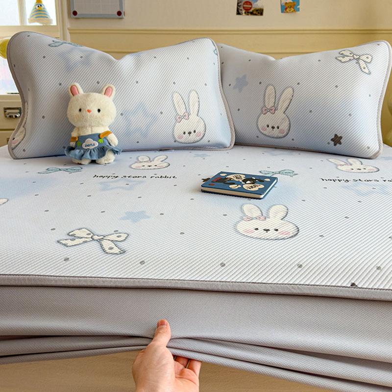 Luxury Cartoon Printed Fitted Bedsheet Set High Quality Summer Sleeping Mat with Pillowcases Ice Bean Cooling Bedding for Single