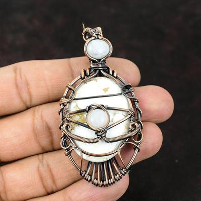 Evil Eye Wildpferd Magnesit Edelstein Kupfer Gewickelter Anhänger Handgefertigter Anhänger Regenbogen Mondstein Evil Eye Anhänger Draht Schmuck Geschenk für Frau