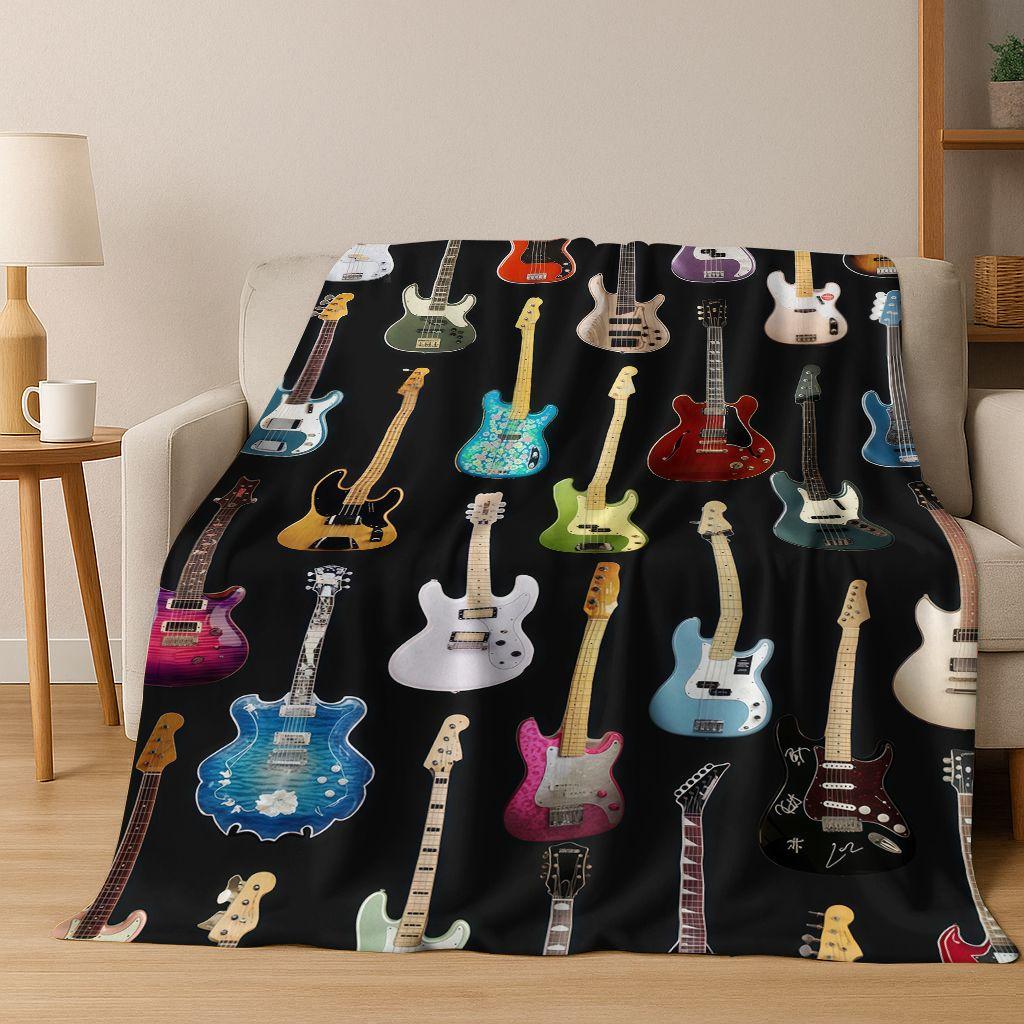 Fashion Fender Logo Guitar Music Instruments Art Flannel Blanket,Cozy Soft Throw Blanket for Home Bedroom Bed Sofa Cover Gift
