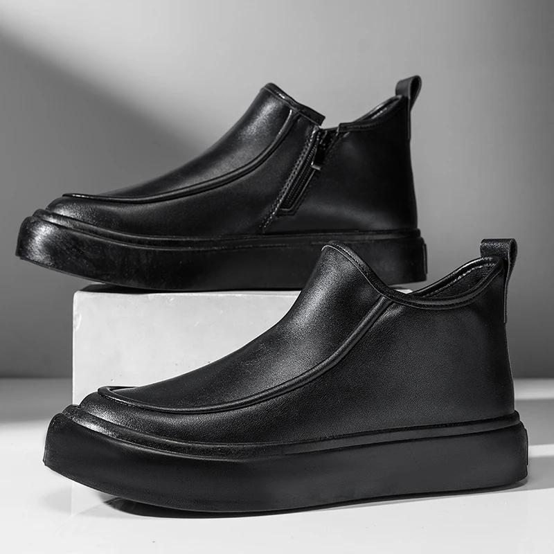 

Fashion Men s Fashionable Leather Boots Are Comfortable and Durable Black Shoes Are Suitable for Casual Wear in Autumn Winter Flat Shoes 39 чёрный