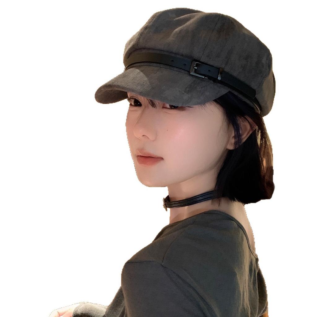 Japanese Retro Belt Buckle Suede Beret Women's Literary and Artistic Versatile Big Head Circumference Showing Face Small Cloud Painter Hat Trendy