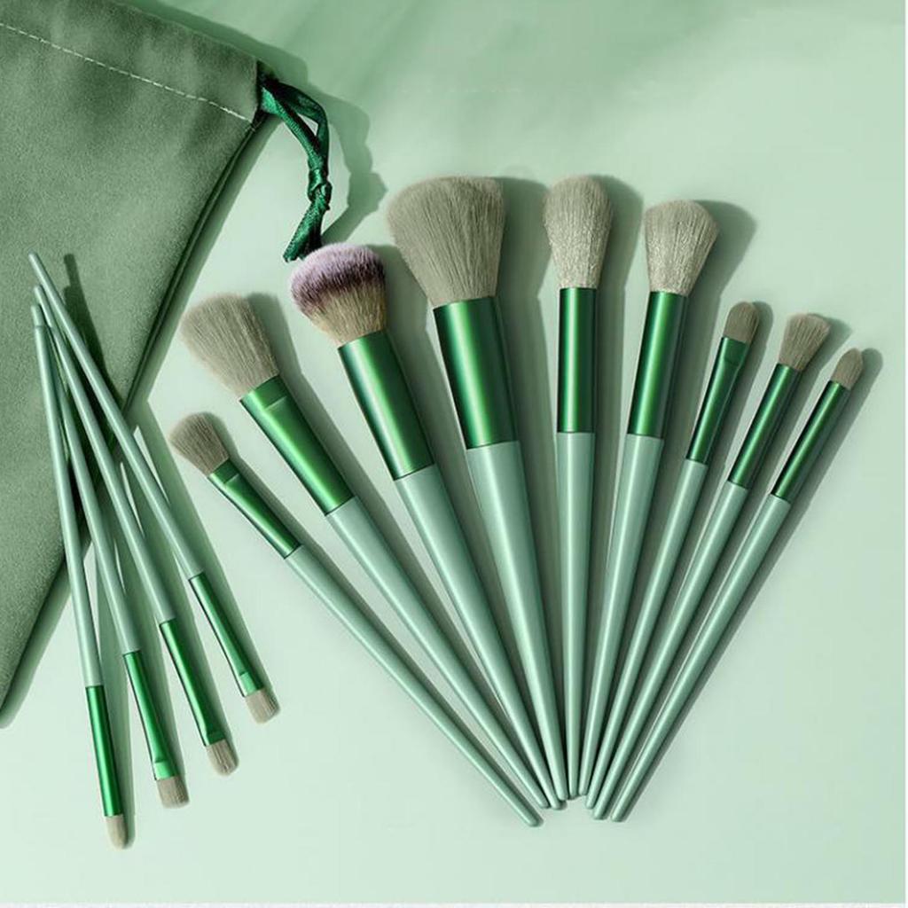 13pcs Makeup Brushes Set Synthetic Fiber Fluffy Strong Grasping Powder Eye Shadows Makeup Brushes Green