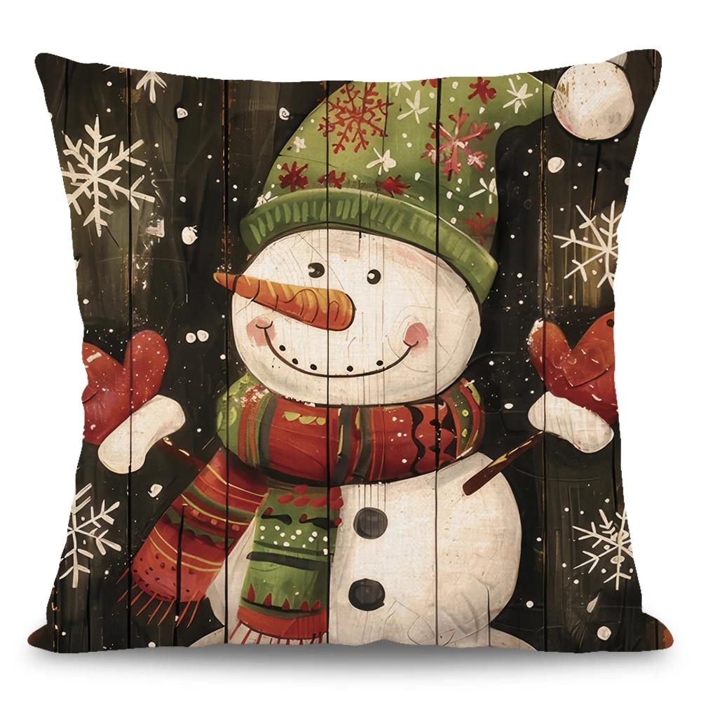 Cartoon Snowman Pillow Case Christmas Winter Cute Snowman Snowflake Cushion Cover for Winter Party Home Decoration 45cmx45cm