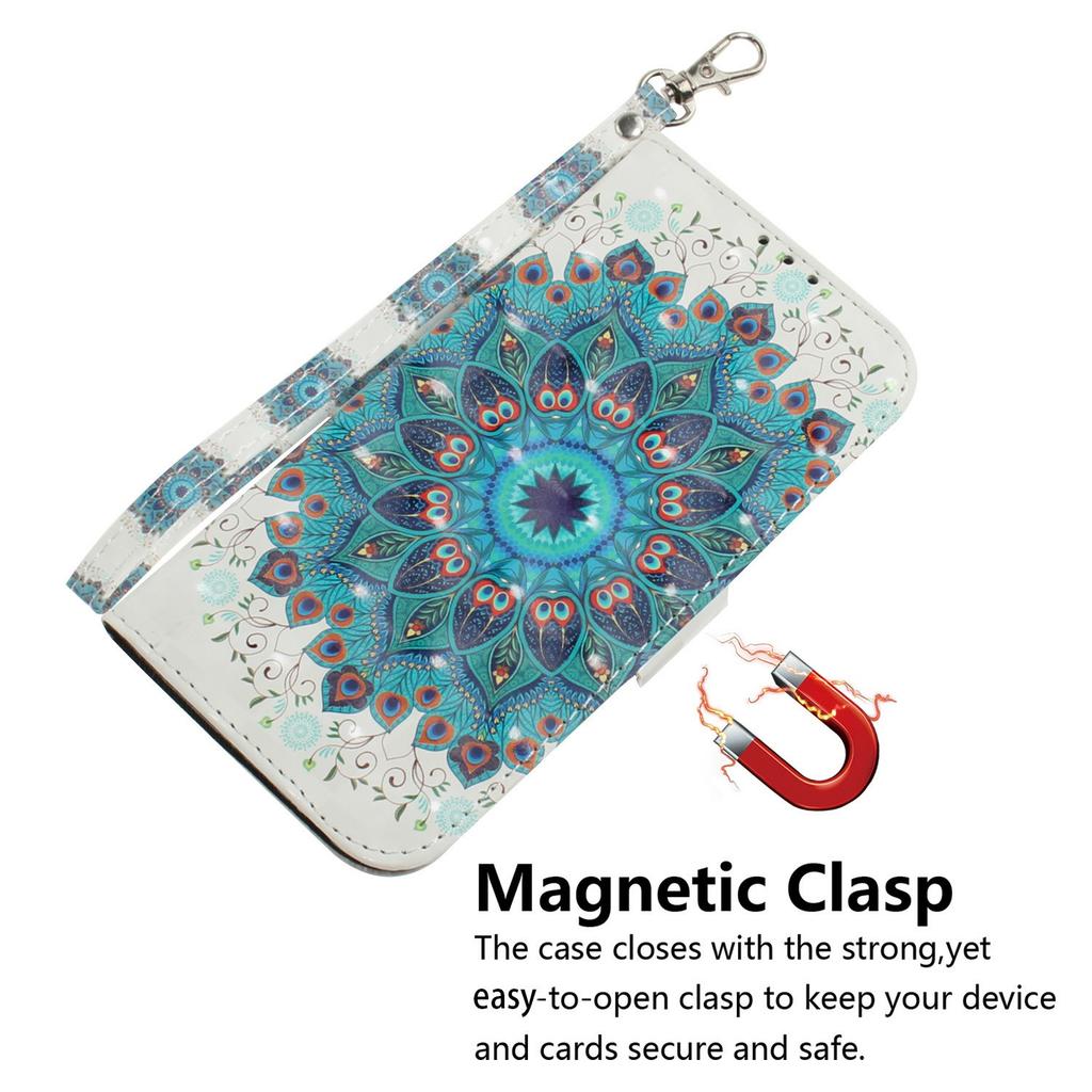 For iPhone 17 Pro Case Pattern Printing Leather Wallet Phone Cover with Wrist Strap
