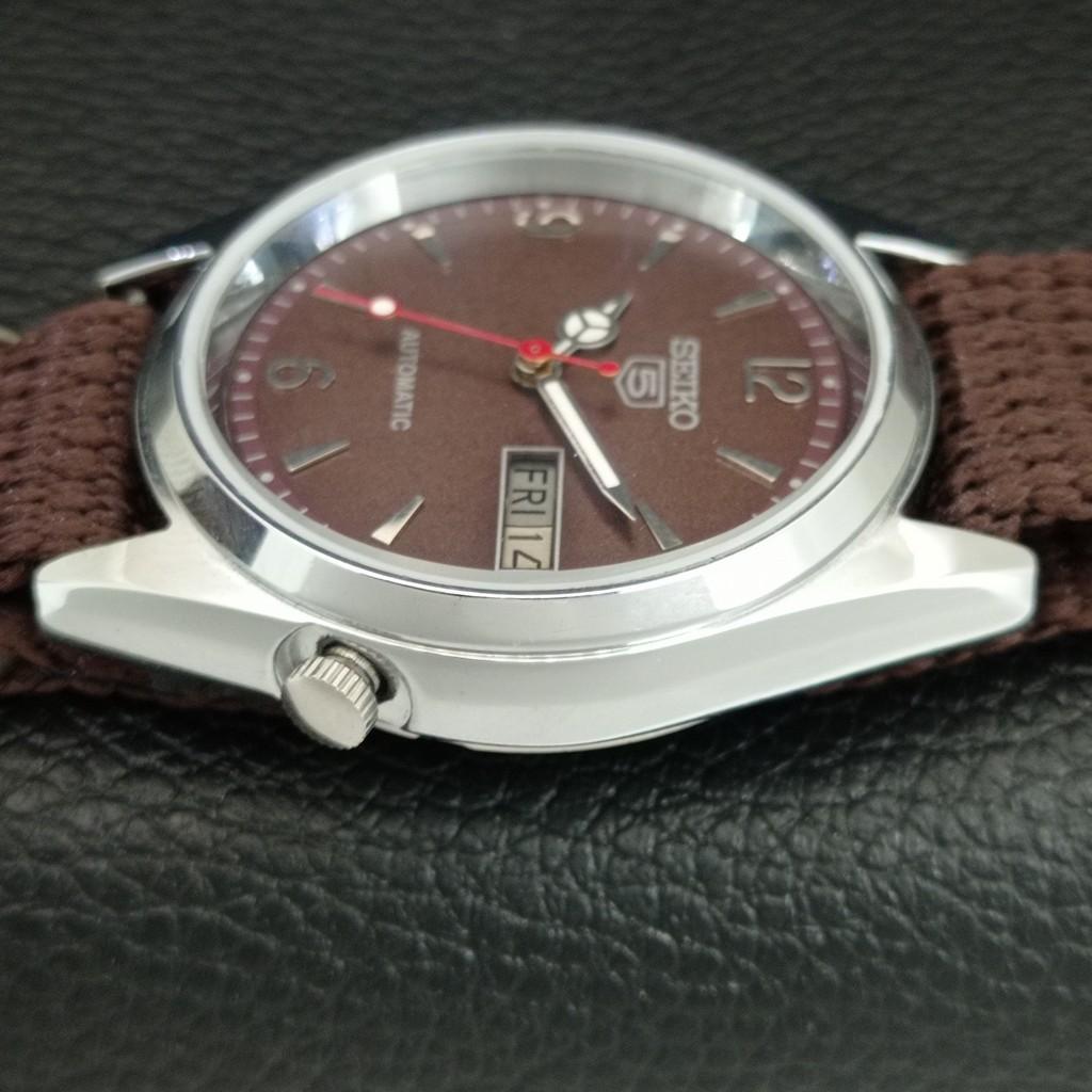 VINTAGE REFURBISHED SEIKO 5 AUTOMATIC JAPAN MENS BROWN DIAL WATCH a445850-1