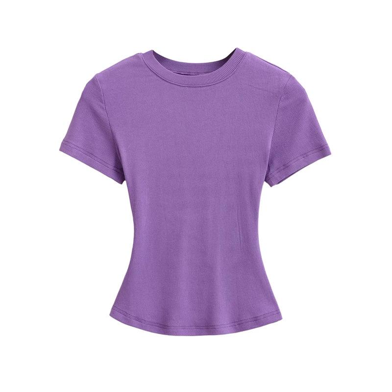 Pure Desire Women's Spicy Girl Round Neck Ribbed Summer T-Shirt