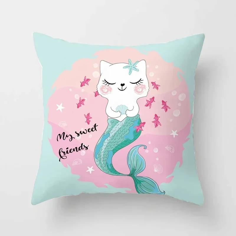 Cartoon Mermaid Decorative Cushions Pillowcase Polyester Cushion Cover Throw Pillow 45*45 Sofa Decoration Pillowcover