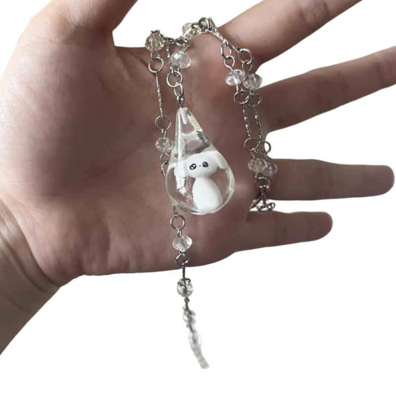 Artistic Puppy Pendant Necklace Double Strand Crystal Chain Sophisticated Steel Titanium Resin Fashion Jewelry Gift 1