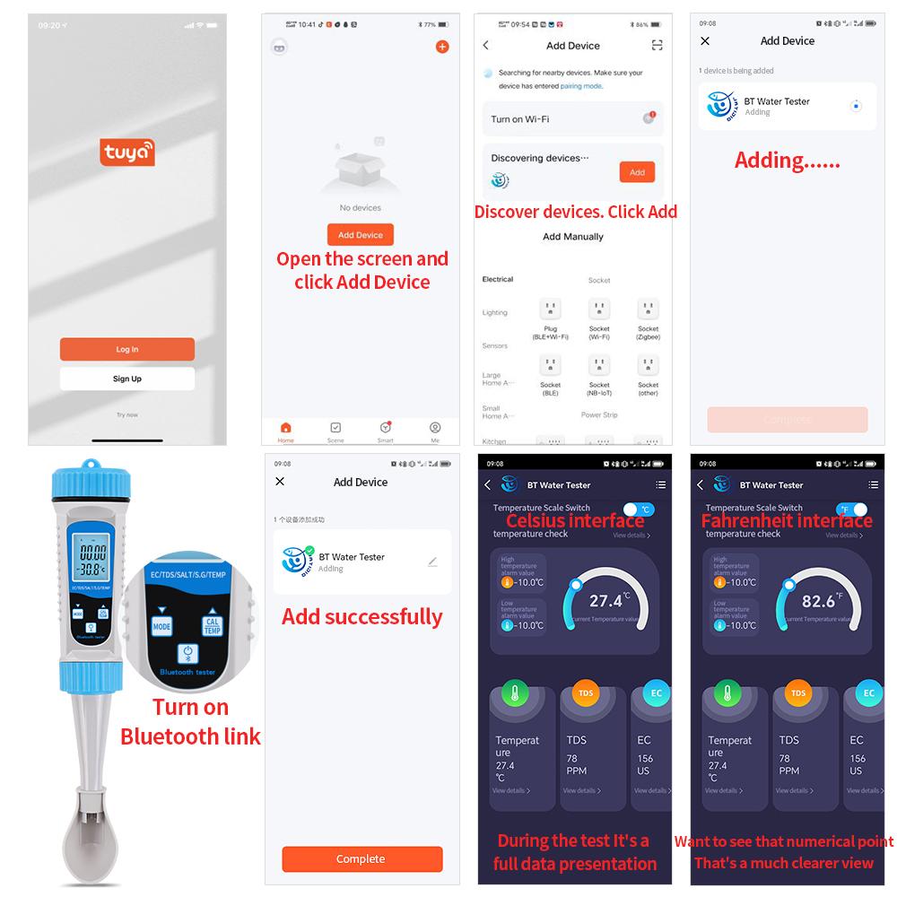 Bluetooth 5 in 1 Digital Water Quality Tester EC TDS SALT S.G TEMP Meter Water Test Detector with Backlight for Home Aquaculture