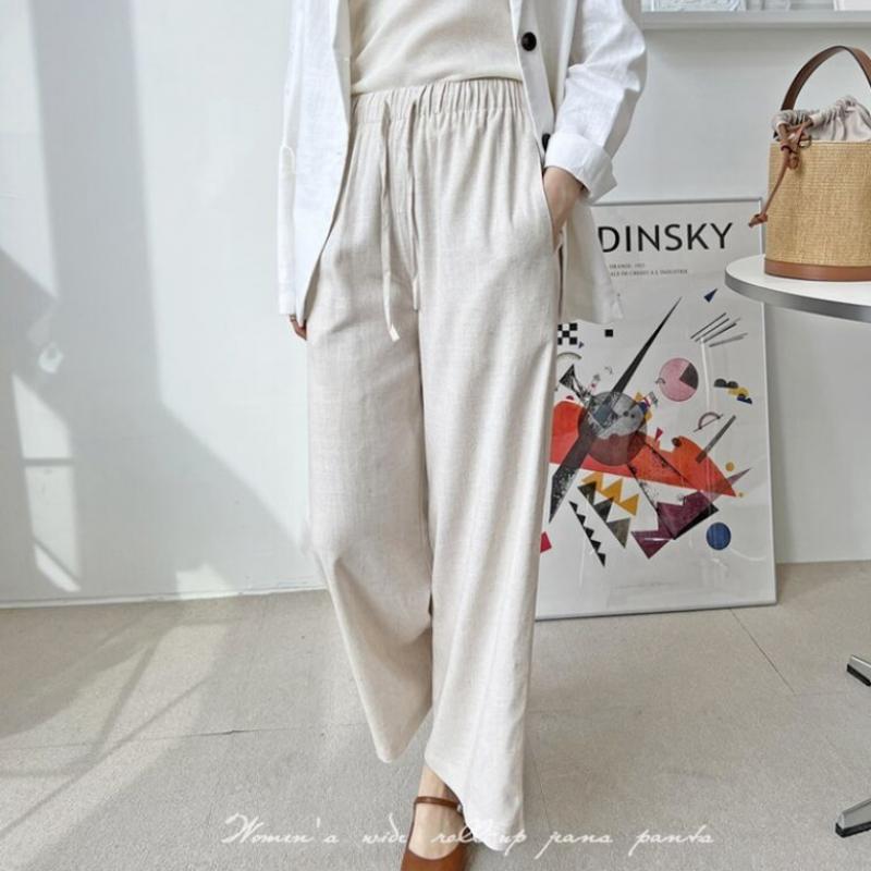 Shop   Women S Linen elaStic waiSt Wide Leg pantS Wdm Wpt Kyi80147