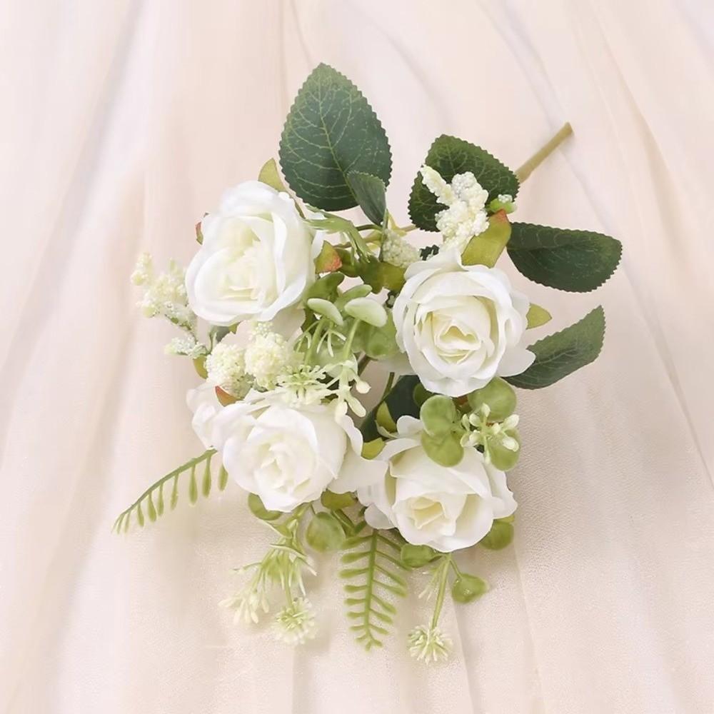 

New 5 Head Artificial Rose Flower Flower Arrangement DIY White Bouquet Flower Artificial Flower Bouquet Home Decoration белый