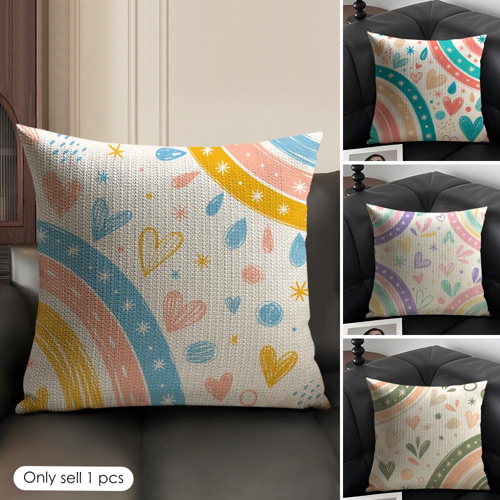 Love Rainbow Cushion Cover Linen Organic Fabric DoubleSided Printing Sofa Breathable Home Decor Gift Pillow Case