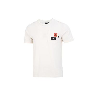 Solides Logo-Print-Taschen-Rundhals-Sport-Freizeit-T-Shirt Herren Oberteile Weiß HM2961