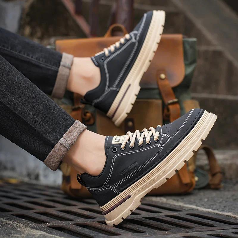 Fashion Sheos for Men New Men's Sneaker Autumn Thick Soled Fashion Luxury Leather Casual Workwear Sneaker Motorcycle Shoes Tenis Hombres