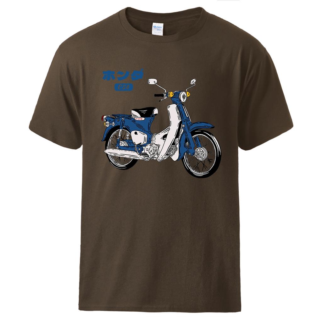 Klassisches Super Cub C50 Motorrad-Print Herren-T-Shirt Baumwolle Mode Kurzarm Weiches Atmungsaktives T-Shirt All Match Basic T-Shirt