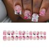 24 Pcs Valentines Day Press On Nail Short Square False Nail 3D Bows Stick On Nail French Tip Artificial Nail