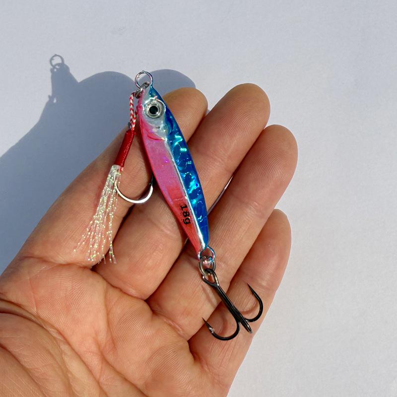 Luminous Blue Knife Iron Plate Lure with Double Hooks for Long Casts, Sea & Freshwater Fishing.
