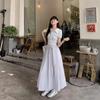 Blue Polo Collar Short-sleeve Dress for Women, New Summer Sweet, Super Pretty, Preppy Style, Waist-cinching Long Dress