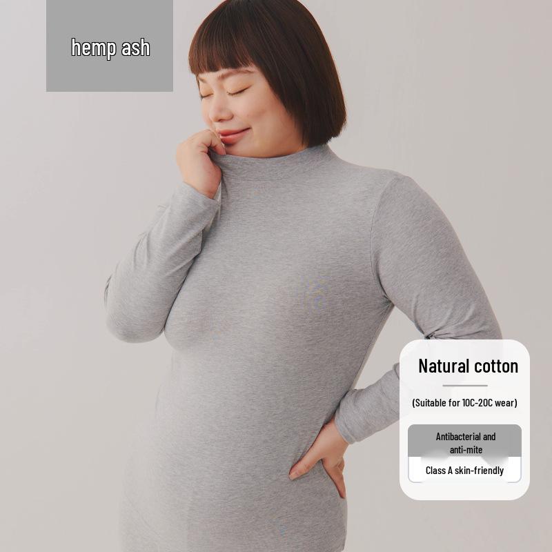 Women's Pure Cotton Antibacterial Slim Wool Sweater - Medium Collar, Brushed Inner Layer, Base Top for Autumn.