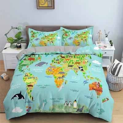 3D Print Map Pattern Bedding Set,Duvet Cover Comforter Bed Set Quilt Cover Pillowcase,King Queen Twin Size Boys Girls Adults