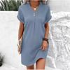 Women's V-neck Solid Color Pullover Casual Button Dress
