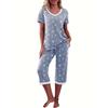 Women'S Casual Star Print Pajama Set - V-Neck Short Sleeve Top & Shorts with Pockets, Polyester Blend, Perfect for Spring/Summer,Relaxed Fit Pajamas