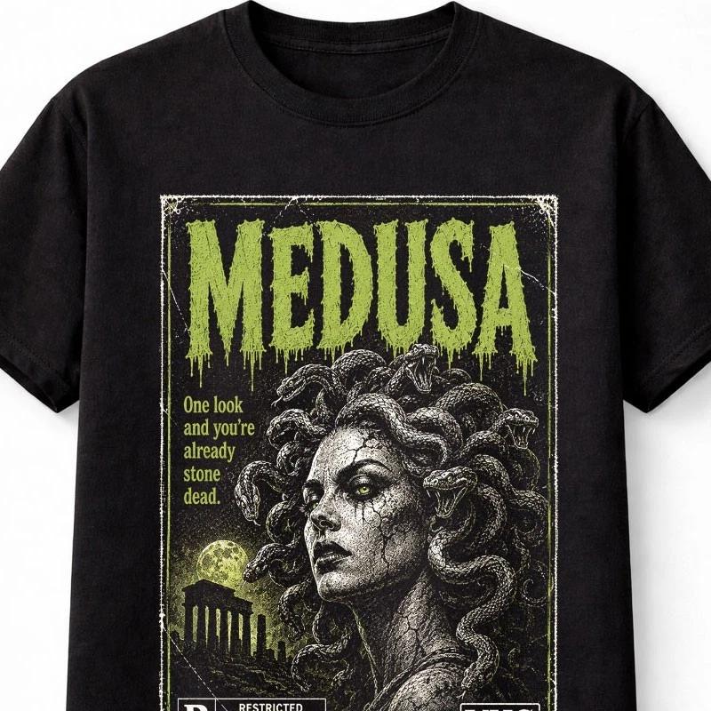 Medusa Greek Mythology Monster Vintage Horror VHS Unisex TShirt S