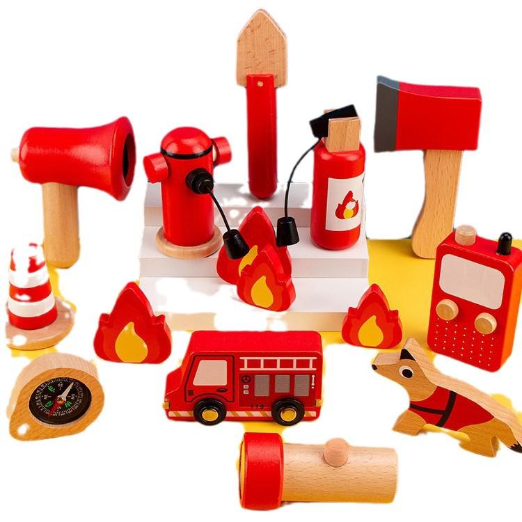 Wooden Traffic Police & Firefighter Role Play Toy Set for Kids Ages 3-6