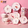 For Sanrio Hello Kitty Tableware Breakfast Rice Bowl Safe and Heat-Resistant Plate Cup Spoon Melamine Tableware for Cutlery Bowl