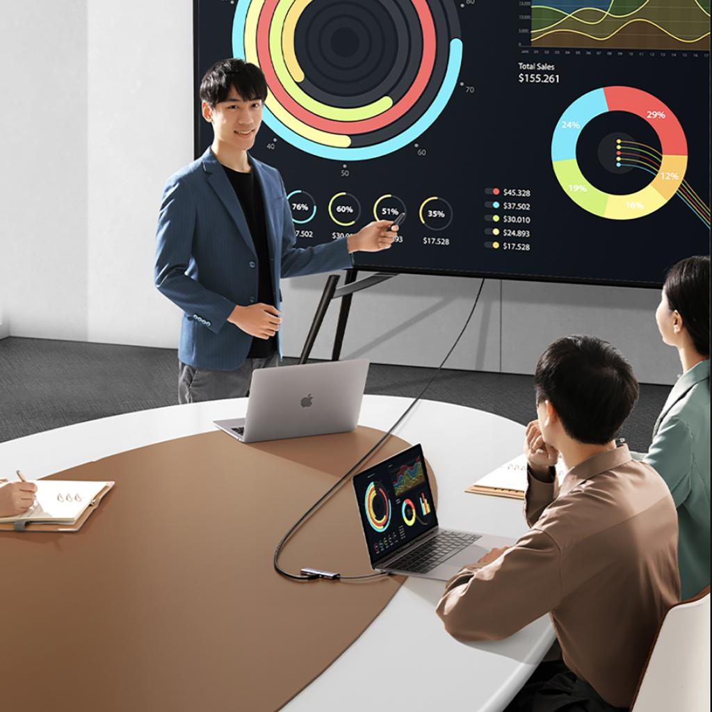 Ugreen CM498 Multiport USB-C Hub: 3 USB-A 3.0, HDMI, VGA, Ethernet, SD/TF Card Reader, USB-C Power Delivery - Gray