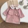 2025 New: Toddler French Chic Pink Wool Coat with White Fur Collar