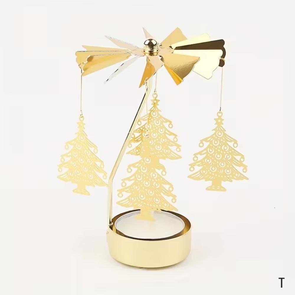 Christmas golden candlestick metal tea lamp stand: Christmas tree tea lamp Rotating ironwork scented candlestick Rotating candle
